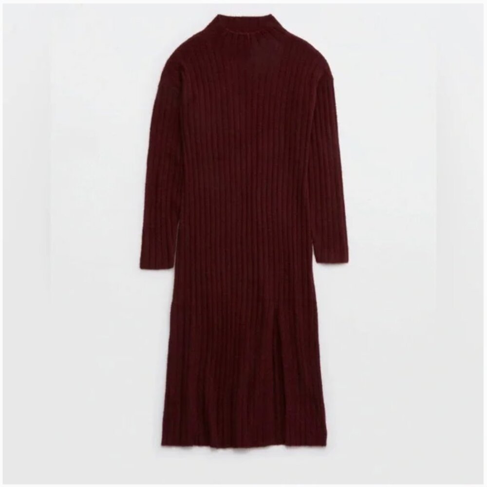 Aerie Buttercream Ribbed Sweater Dress Royal Berry XL NWT